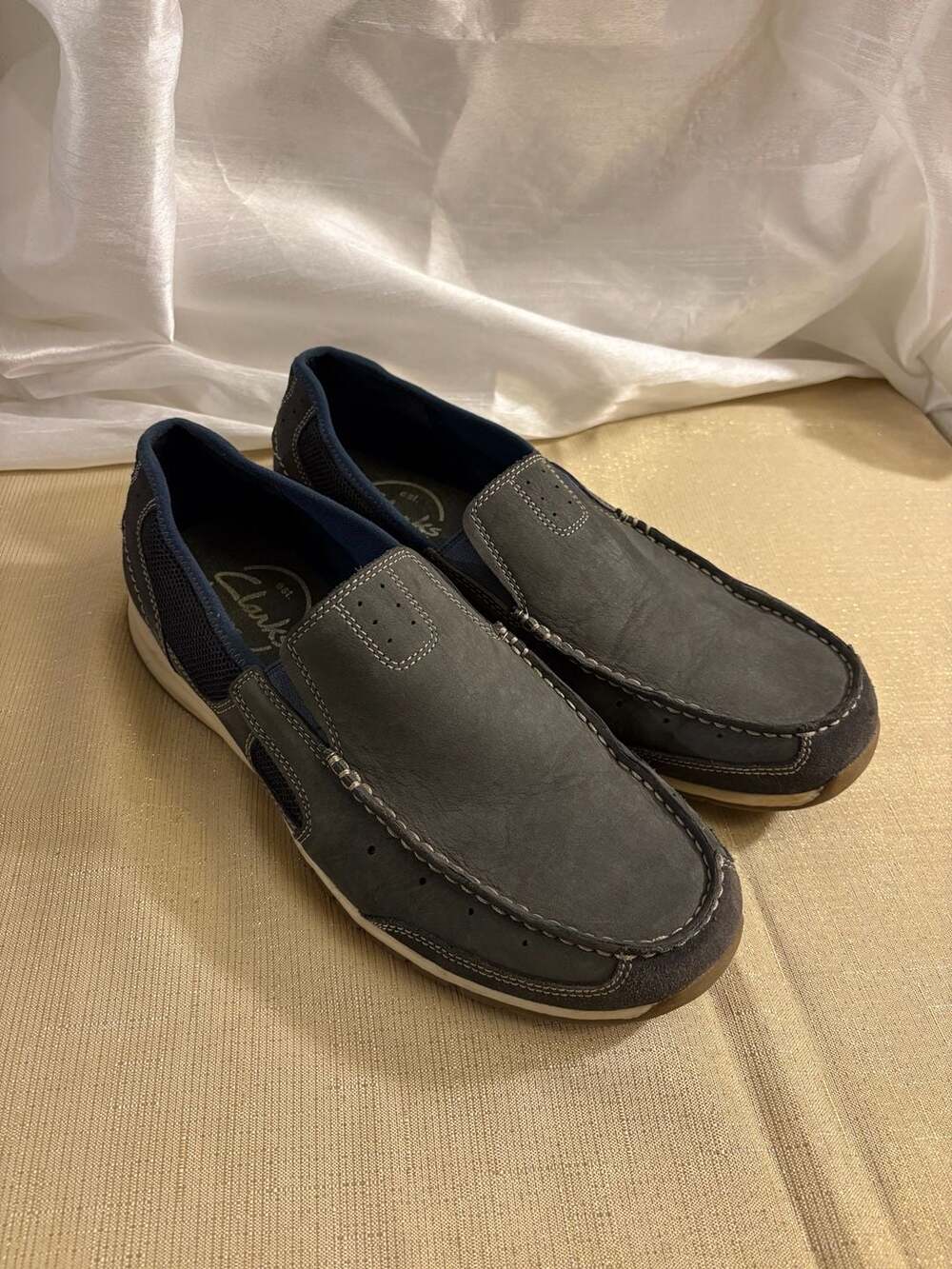 Clarks Ramada Spanish Slip-On Shoes Blue/grey Leather Size 10.5